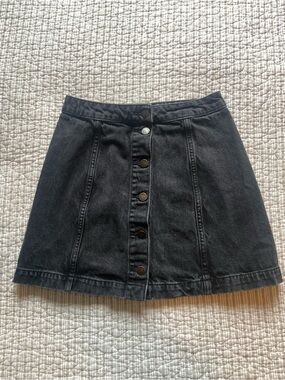 Black Button-Front Denim Skirt